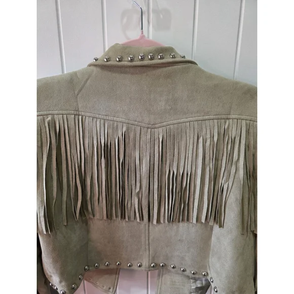 Fringe & Studded Cropped Faux Suede Jacket Size Large NWOT Boho Western Cowgirl - Picture 7 of 8